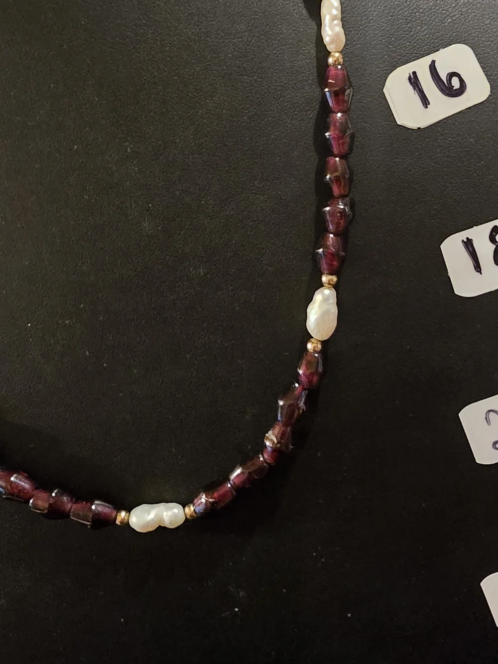 Garnet Bead and Freshwater Pearl Necklace - Deep Red